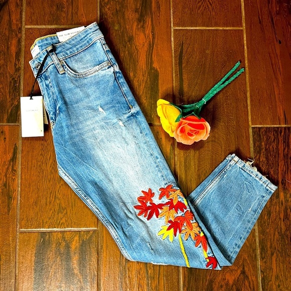 Zara Slim Boyfriend Denim Jeans With Embroidery - Picture 2 of 6